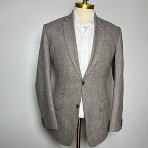 Studio Suits Blazer Mens 38R Brown Herringbone Wool Blend‎ Two Button Sport Coat